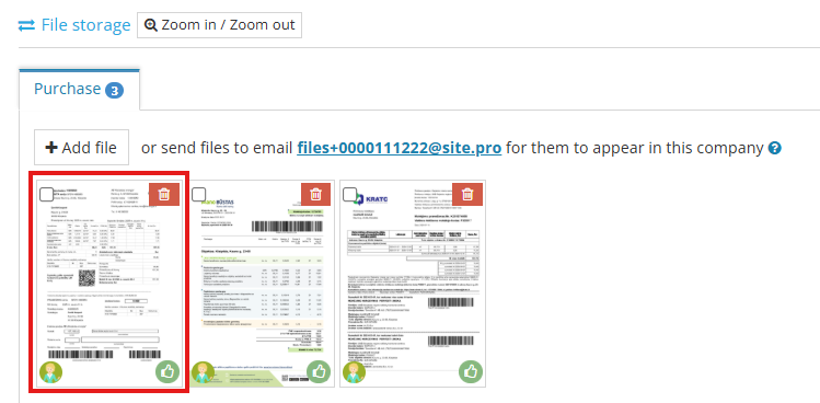 Selecting a file for data transfer to accounting